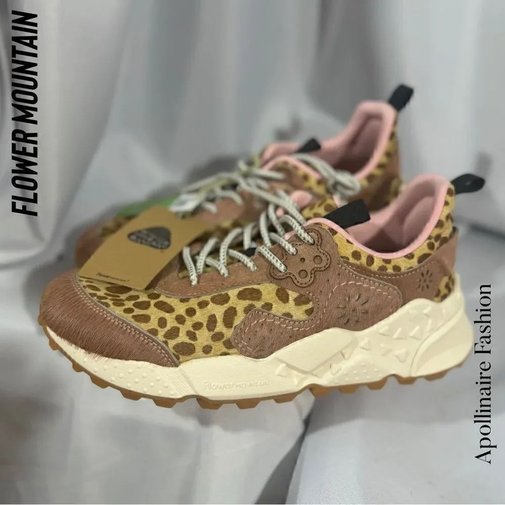 FLOWER MOUNTAIN KOTETSU Animal-print suede sneakers in Pink Brown Tan Size 41